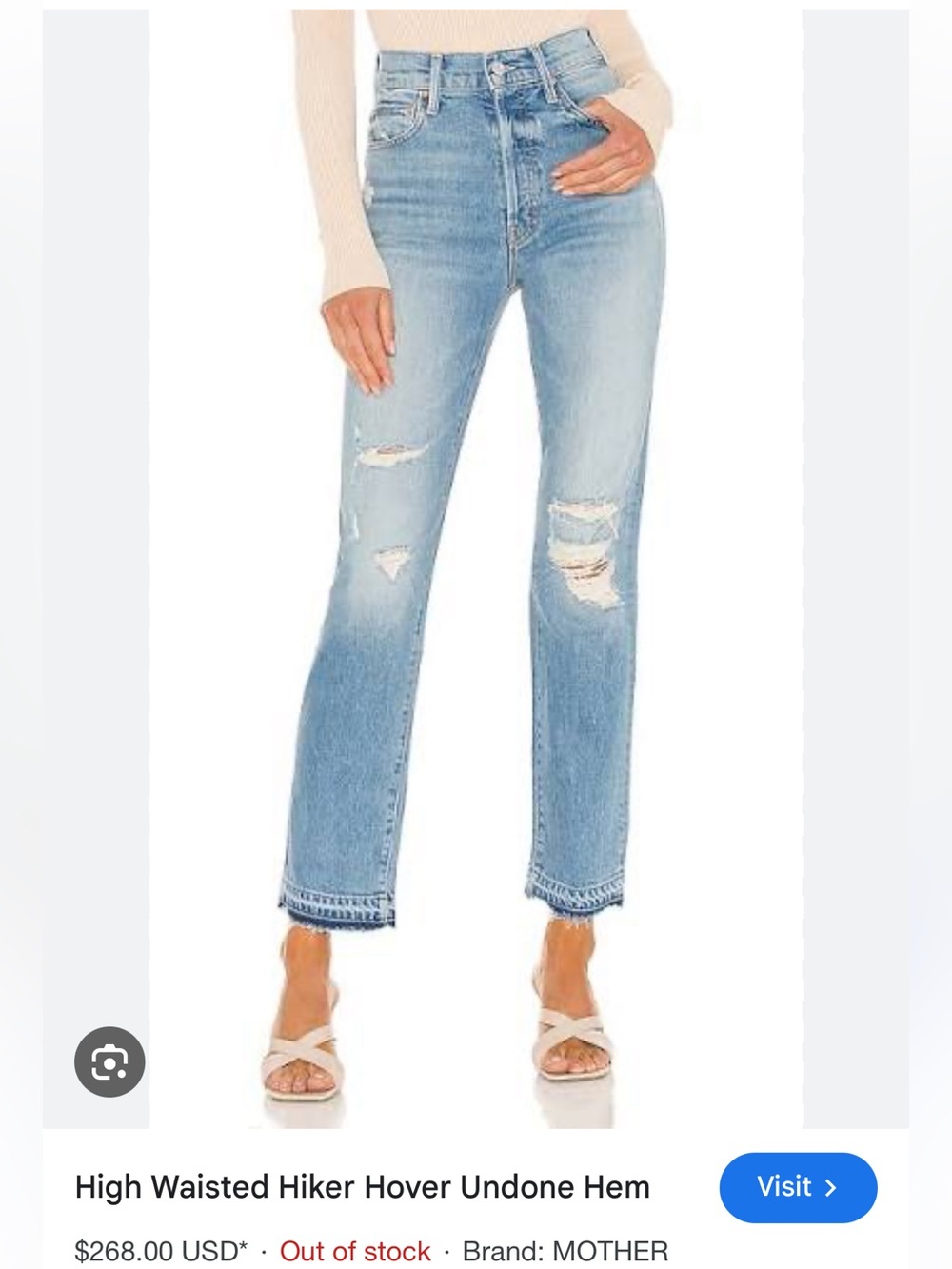 Mother Denim High Waisted Hiker Hover Undone Hem On My Knees Jeans size 00 24